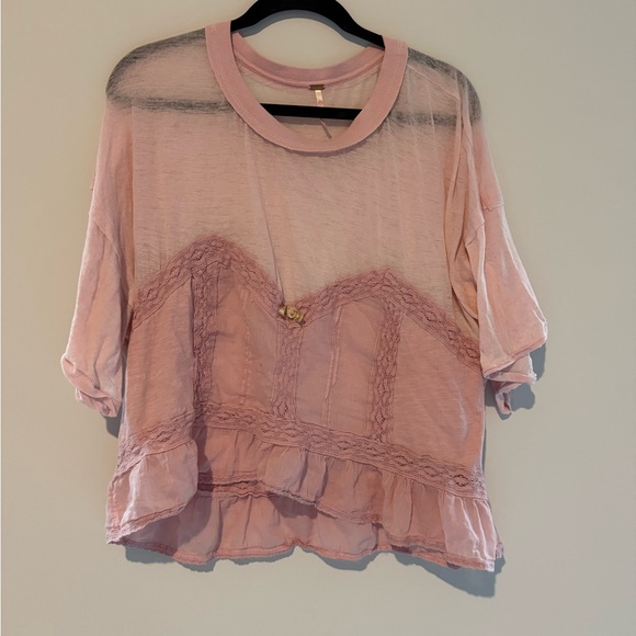 Pink Lace Trim Women's Top - Picture 1 of 4